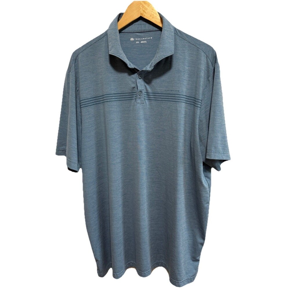 Travis Mathew Shirt Men 2XL Performance Polo Blue Heathered Golf Active